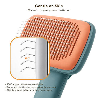 Wolfster Self Cleaning Slicker Brush for Dogs & Cats - Skin-Friendly Deshedding Brush & Undercoat Rake for Short, Medium and Long Hair Pets, Reduces Shedding by 90% (Parrot Green)
