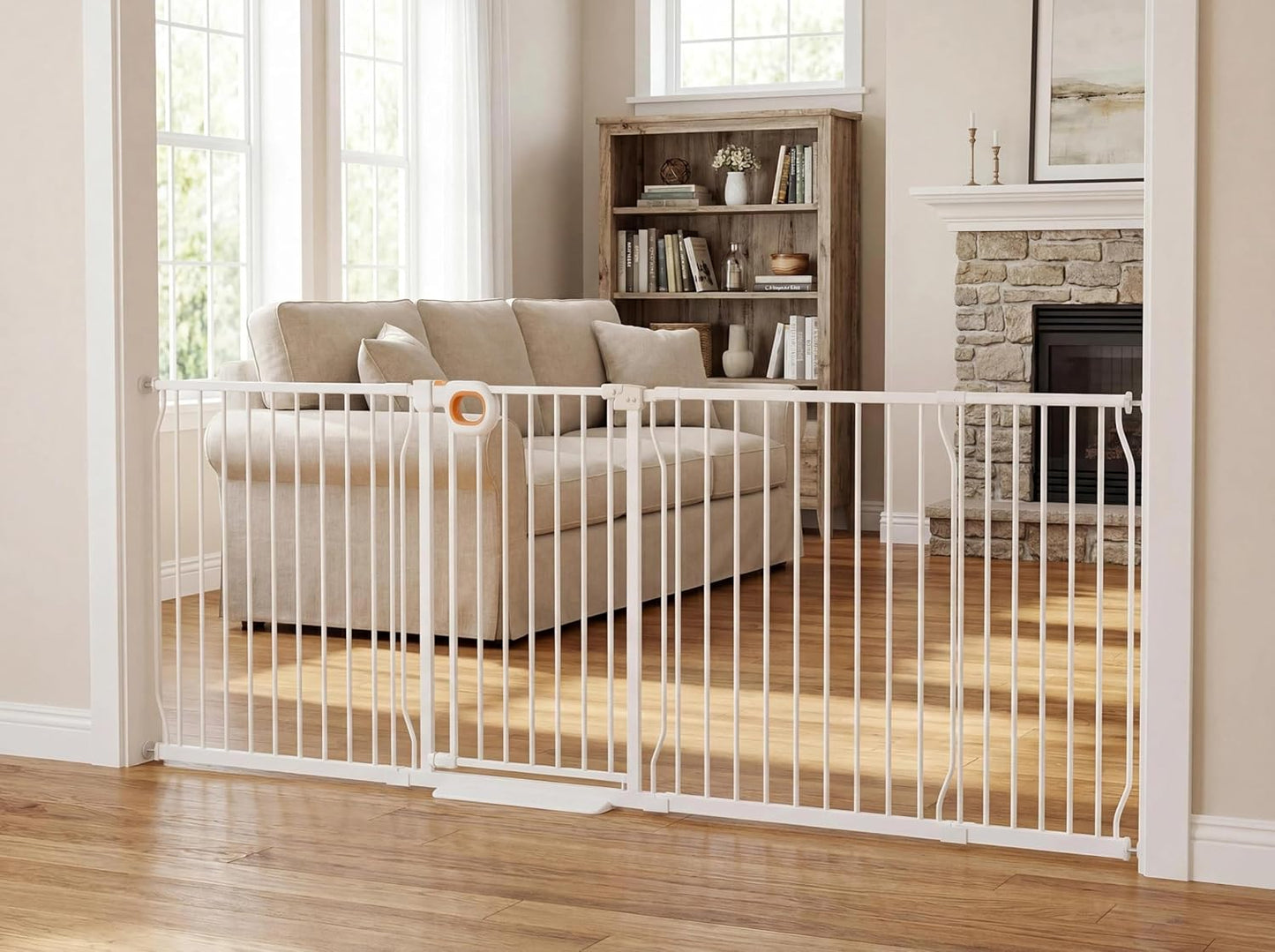Baby Gates Extra Wide for Doorways 90.6-95.2 Inch Extra Wide Pressure Mounted Baby Dog Gate for the House Indoor Large Openning Metal Safety Gate No Drilling with Walk-Through Door,Black
