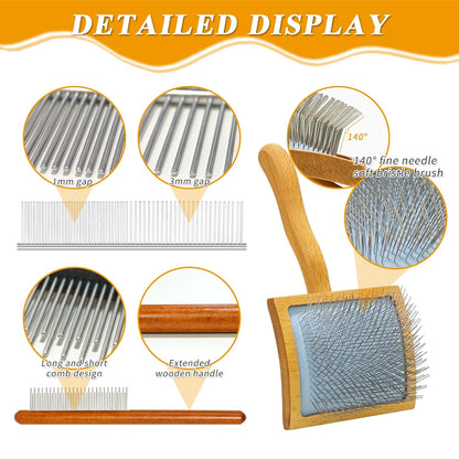 Slicker Brush For Dogs,Large Long Wooden Handle Dog Grooming Brush for Goldendoodles, Poodles & Labradoodles for Dematting, Deshedding & Removing Tangles on Medium to Long Haired Dogs