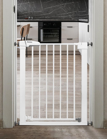 BABELIO Baby Metal Gate Extension with Wood Pattern, 5.5'' Extra Wide Pet Gate for Stairs & Doorways, Pressure Mounted Baby Gate Dog Gate, No Tools Required, 30'' Tall