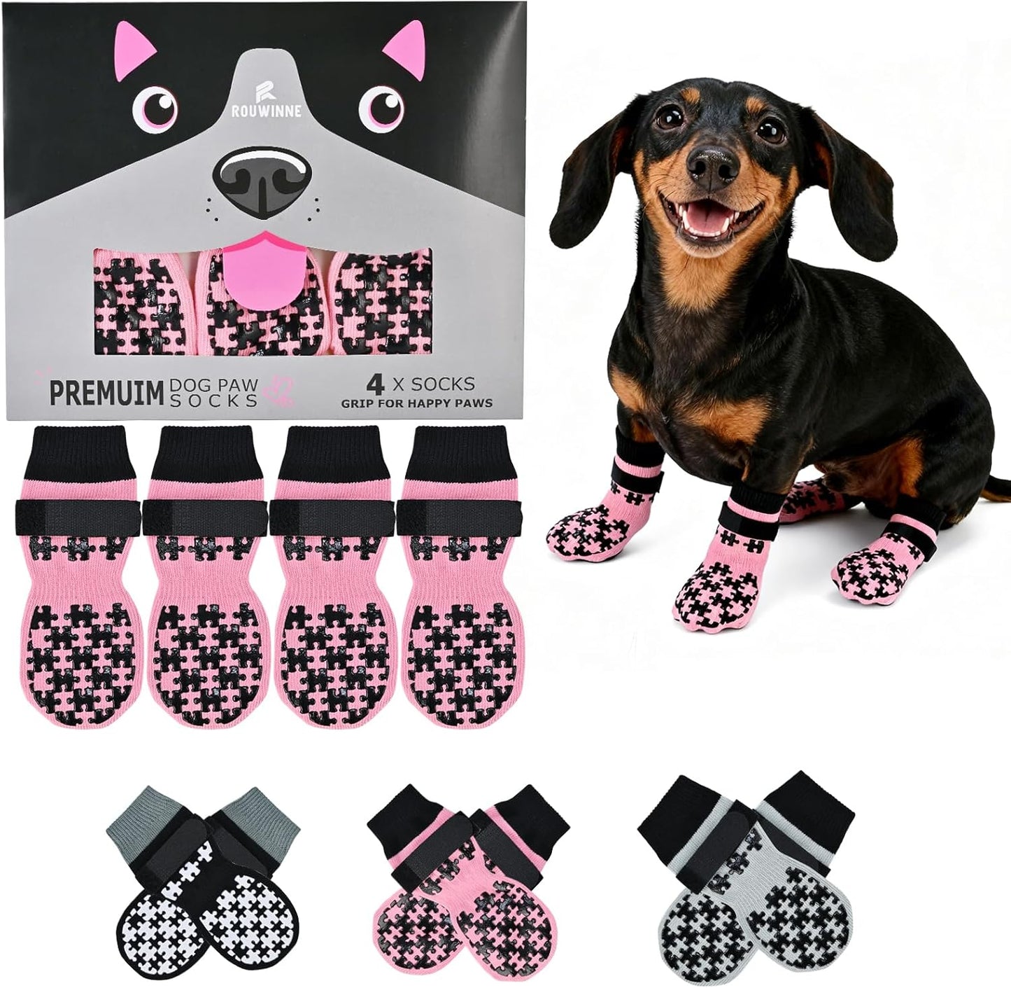 Dog Grippy Socks for Senior Dog - Double Side Dogs Booties to Prevent Licking, Boots & Paw Protectors for Hardwood Floors, No Twist Non Slip Socks for Small Medium Large Dogs, Black, L