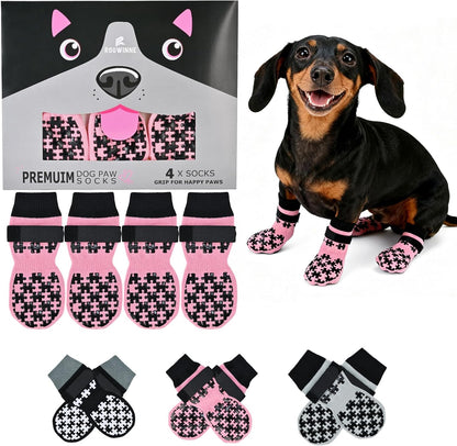 Dog Grippy Socks for Senior Dog - Double Side Dogs Booties to Prevent Licking, Boots & Paw Protectors for Hardwood Floors, No Twist Non Slip Socks for Small Medium Large Dogs, Black, L