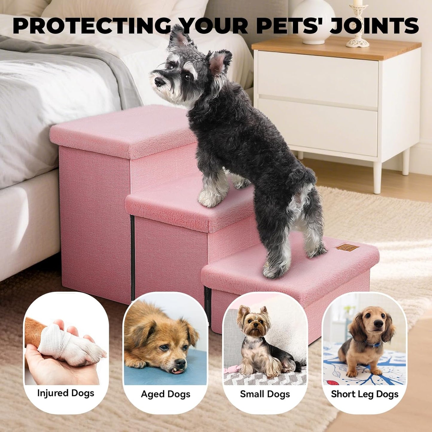Zerbuger Wider Dog Ramp for High Bed with Storage 18" H, Foldable Dog Stairs for Small Medium Large Older Senior Animal, Sturdy Dog Step for Climbing Bed or Couch, Arthritis-Friendly (Gray, No Condo)