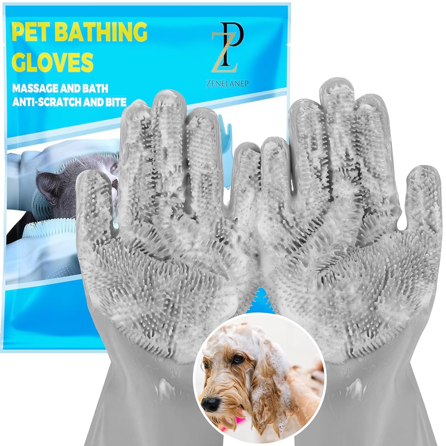 High-Density Silicone Pet Grooming Gloves with Enhanced Five Finger Design for Bathing, Massaging Dogs and Cats (Blue)