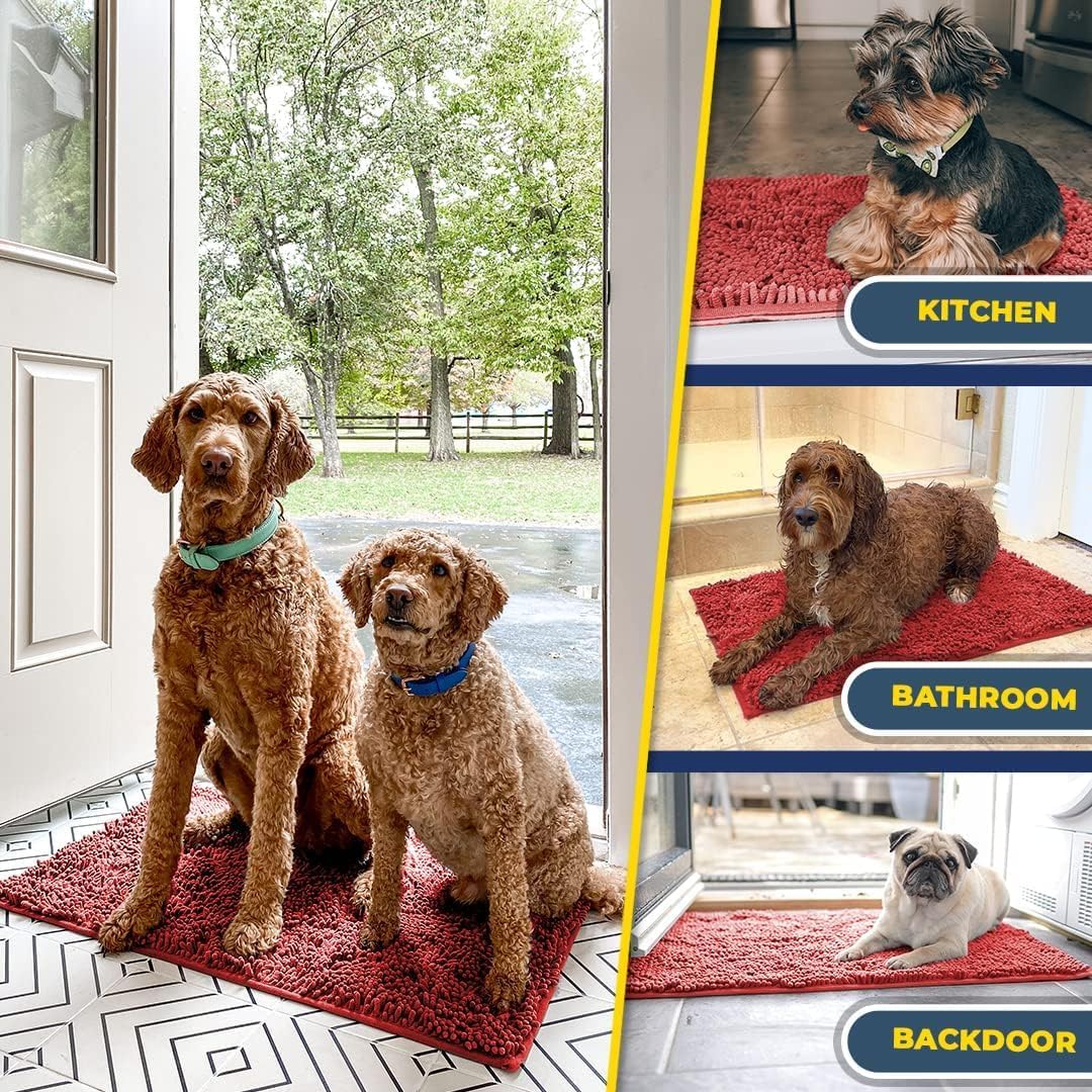 Muddy Mat® Pack of 3 Highly Absorbent Microfiber Dog Door Mat and Pet Rug, Non Slip Thick Washable Area Mat Soft Chenille for Kitchen Bathroom Bedroom and Outdoor - Beige Small, Medium & Large