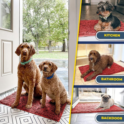 Muddy Mat® Pack of 3 Highly Absorbent Microfiber Dog Door Mat and Pet Rug, Non Slip Thick Washable Area Mat Soft Chenille for Kitchen Bathroom Bedroom and Outdoor - Beige Small, Medium & Large