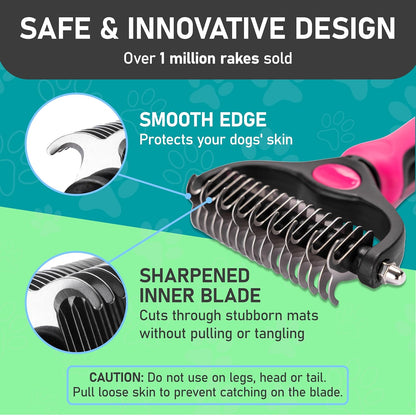 Maxpower Planet Hair Brush - Double Sided Shedding, Dematting Undercoat Rake for Dogs and Cats - Extra Wide Dog Grooming Brush, Reduce Shedding by 95%, Turquoise