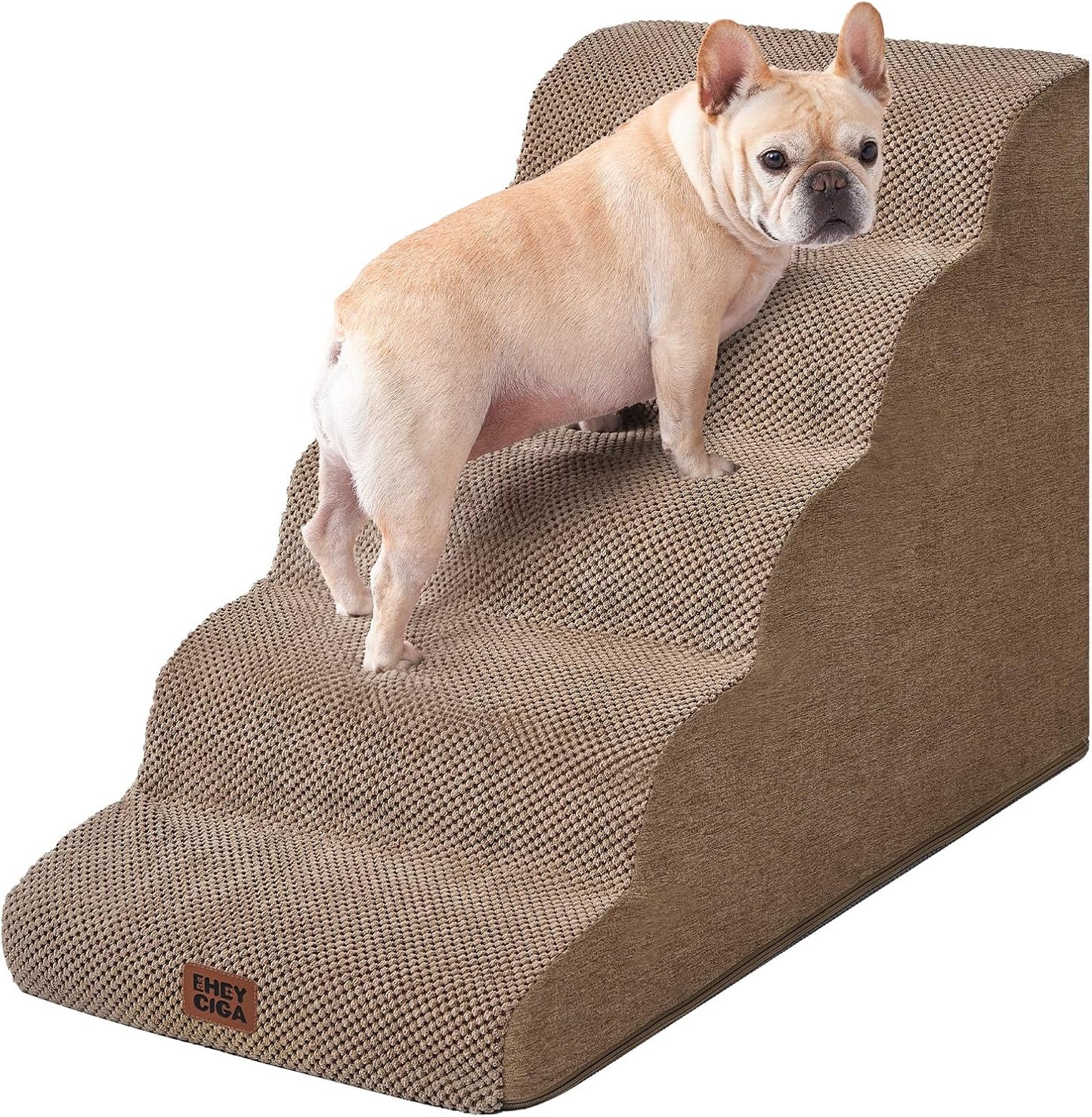 EHEYCIGA Curved Dog Stairs Ramp for High Beds 19.7" H, 4-Step Dog Steps for Small Dogs and Cats, Pet Stairs for High Bed Climbing, Non-Slip Balanced Pet Step Indoor, Grey