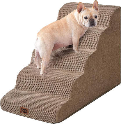 EHEYCIGA Curved Dog Stairs Ramp for High Beds 19.7" H, 4-Step Dog Steps for Small Dogs and Cats, Pet Stairs for High Bed Climbing, Non-Slip Balanced Pet Step Indoor, Grey