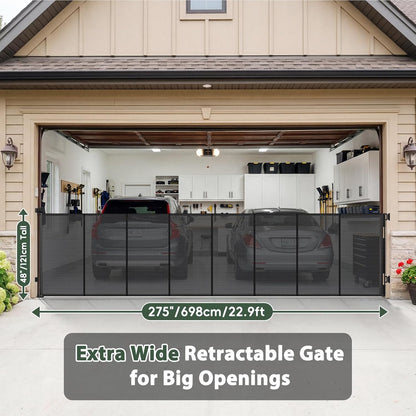 250" Reinforced Extra Wide Baby Gate Retractable Dog Gate, 21ft Extra Long Baby Gate Retractable Gates for Dogs, 48" Extra Tall Pet Gate Retractable Fence Outdoor Gate for Deck/Garage/Patio, Black