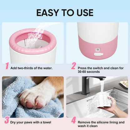 Electric Dog Paw Cleaner Cup for Medium Large Dogs, Automatic 360° Pet Paw Washer with Soft Silicone Bristles, USB Rechargeable Portable Dog Foot Cleaner for Muddy Paws After Walks, Hikes & Rainy Days