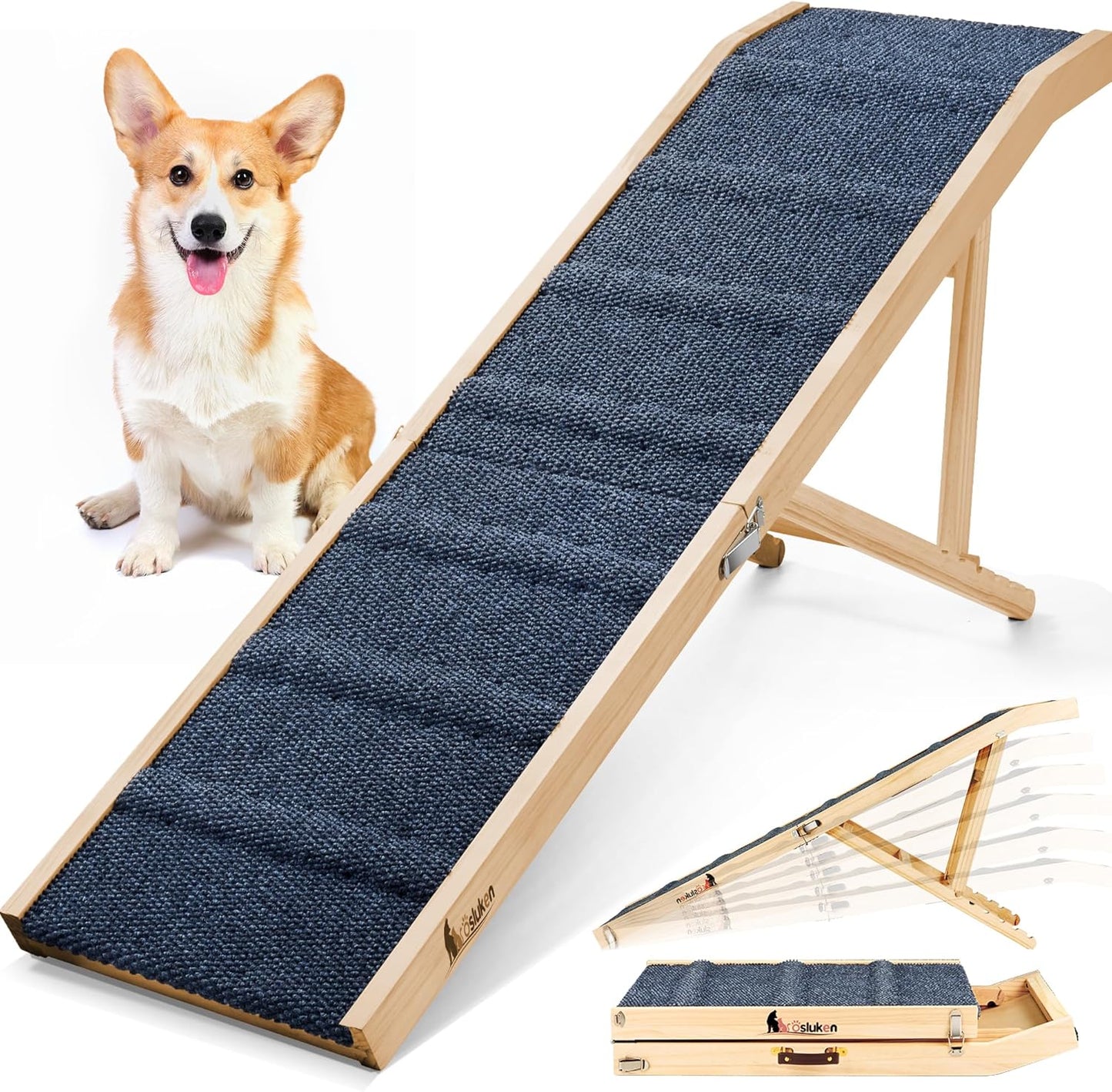 𝟐𝟎𝟐𝟔 𝐔𝐩𝐠𝐫𝐚𝐝𝐞𝐝 Dog Ramp for Bed, 64" Long Foldable Pet Ramp for Small Large Dogs, Dog Ramps for High Beds Car, High Traction with Platform 6 Adjustable Heights 24" to 30" Up to 220LBS Black