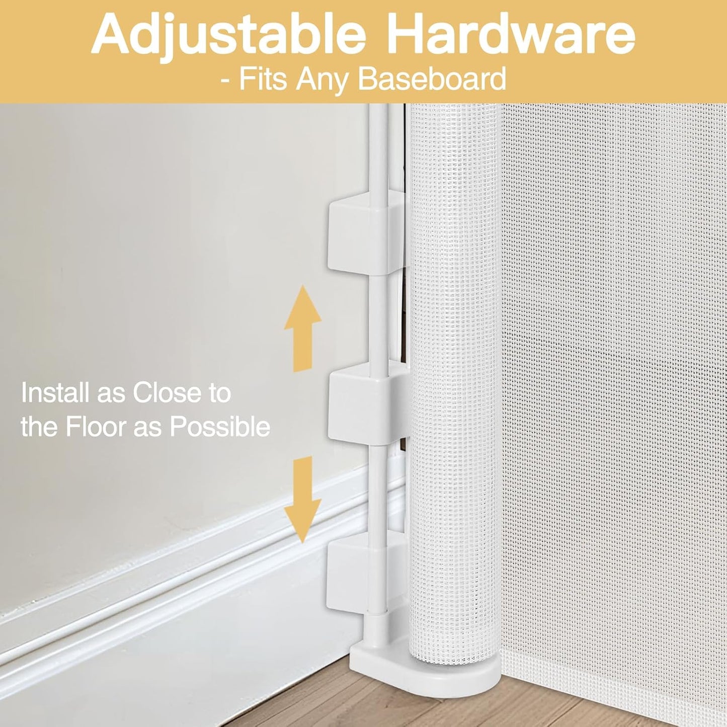 Reinforced 42" Tall Retractable Dog Gate, 155" Extra Long Retractable Baby Gate with Support Rods - Prevent Crawling Under, Indoor/Outdoor Retractable Gate Extra Tall Baby Gate Retractable Fence/Black
