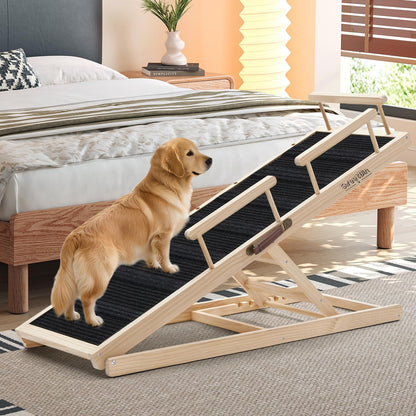 Dog Ramp for Bed - Foldable Small to Large Dog Ramp for Couch - 6 Adjustable Height from 12" to 24" - Stairs with High Traction Mat - Wooden Portable Ramp for Dogs to Get on Bed Couch Car Up to 200LBS