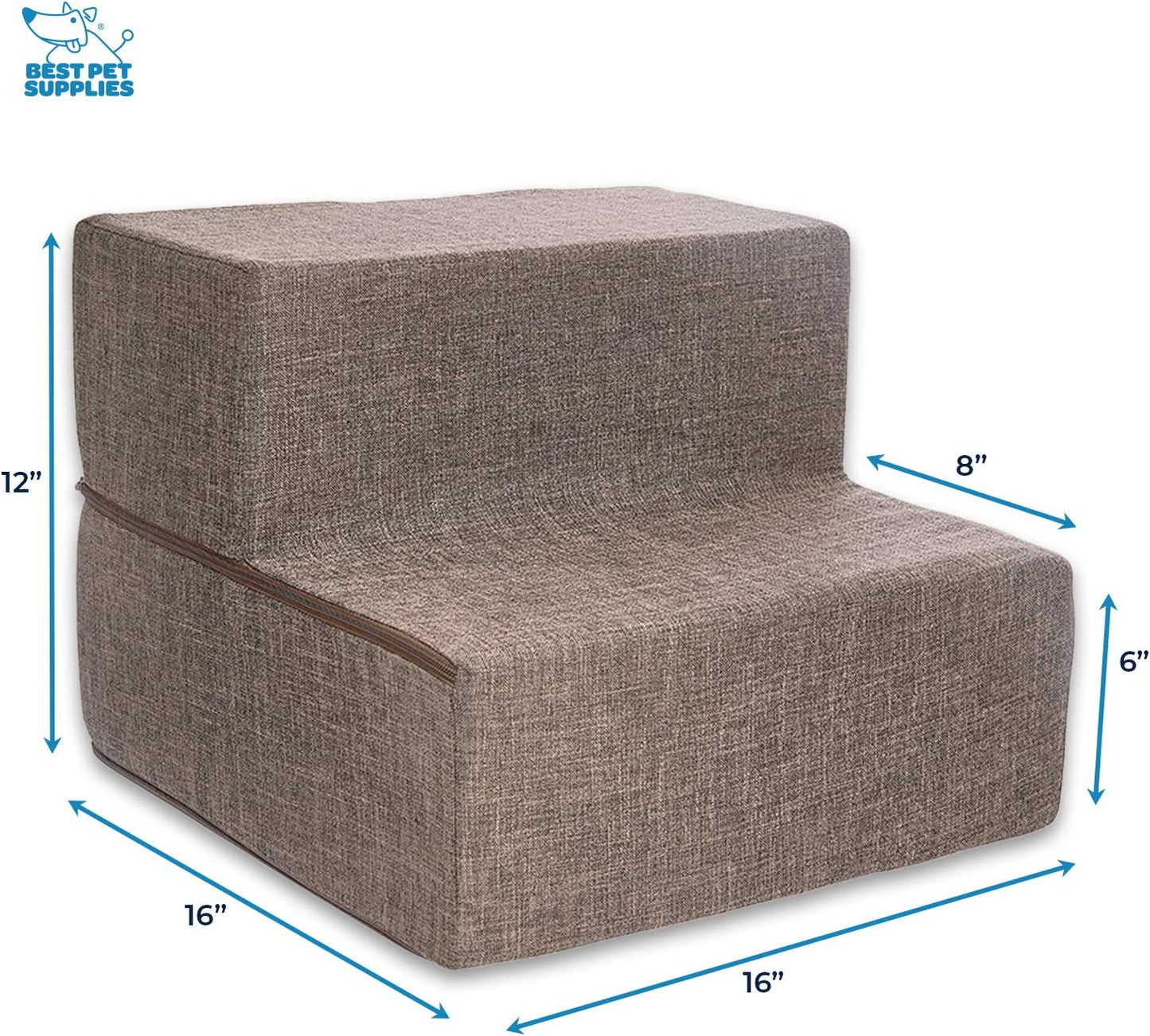 Best Pet Supplies Non-Slip Foam Dog Stair & Pet Ramp, Balanced Indoor Step Support - Foldable Stair, Ash Gray Linen,3-Step