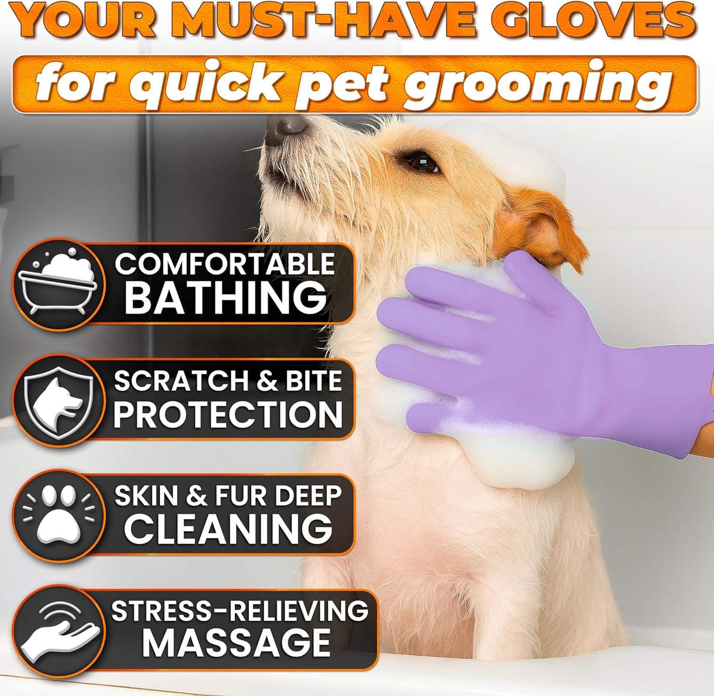 Cat and Dog Shampoo Gloves with 3000 Soft Bristles – 2-in-1 Dog Bath Gloves 11.6", Durable Silicone, Saves Shampoo | Massage, Grooming & Clean Wet or Dry – Made for Every Breed and Coat Style (Blue)