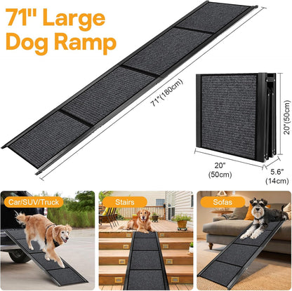 67''x 17'' Dog Ramp, Dog Ramp for Car, Folding Car Ramps for Pets, Dog Stairs Up to 250LBS, Pet Ramp with Non-Slip Rug Surface, Extra Long Dog Steps for Car, SUV, Truck