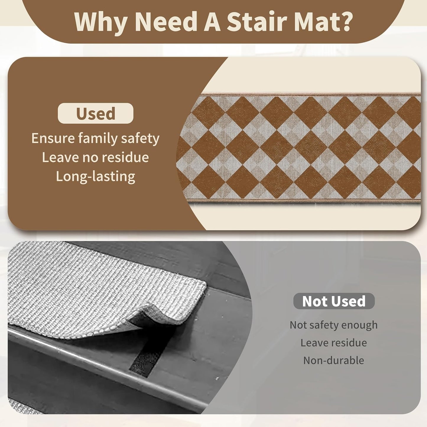 Non-Slip Stair Treads for Wooden Steps 15pcs,8"x30" Stair Carpet Treads for Indoor Use,Peel and Stick Stair Runners,Washable Reusable Adhesive Backing,Pet-Friendly Stair Capet for Kids,Elders,Dogs