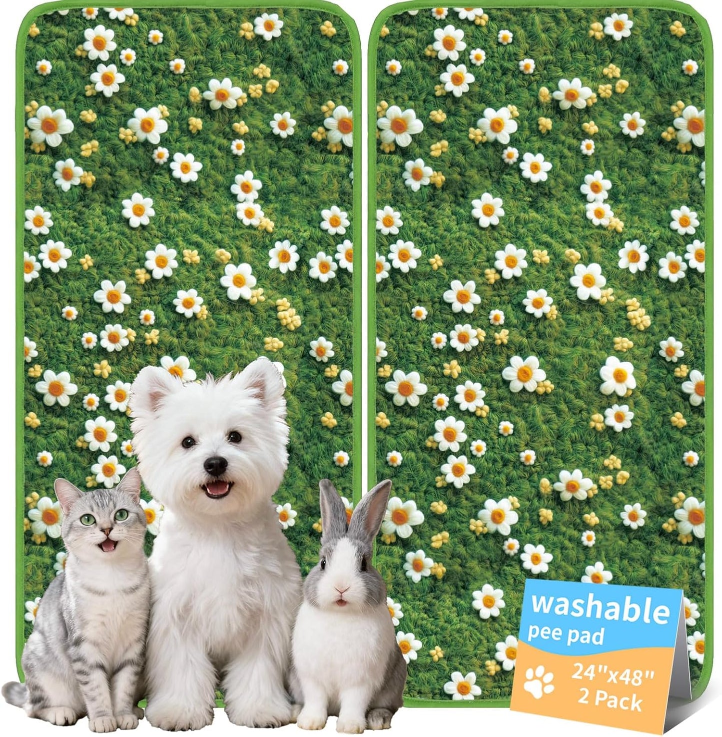 Washable Pee Pads for Dogs, Reusable Puppy Potty Training Pads, Ultra-Absorbent Thick Waterproof Leak-Proof Non-Slip Pads & Mat for Crate, Playpen, Floor, Whelping & Housebreaking , 2 Pack 18"x24"