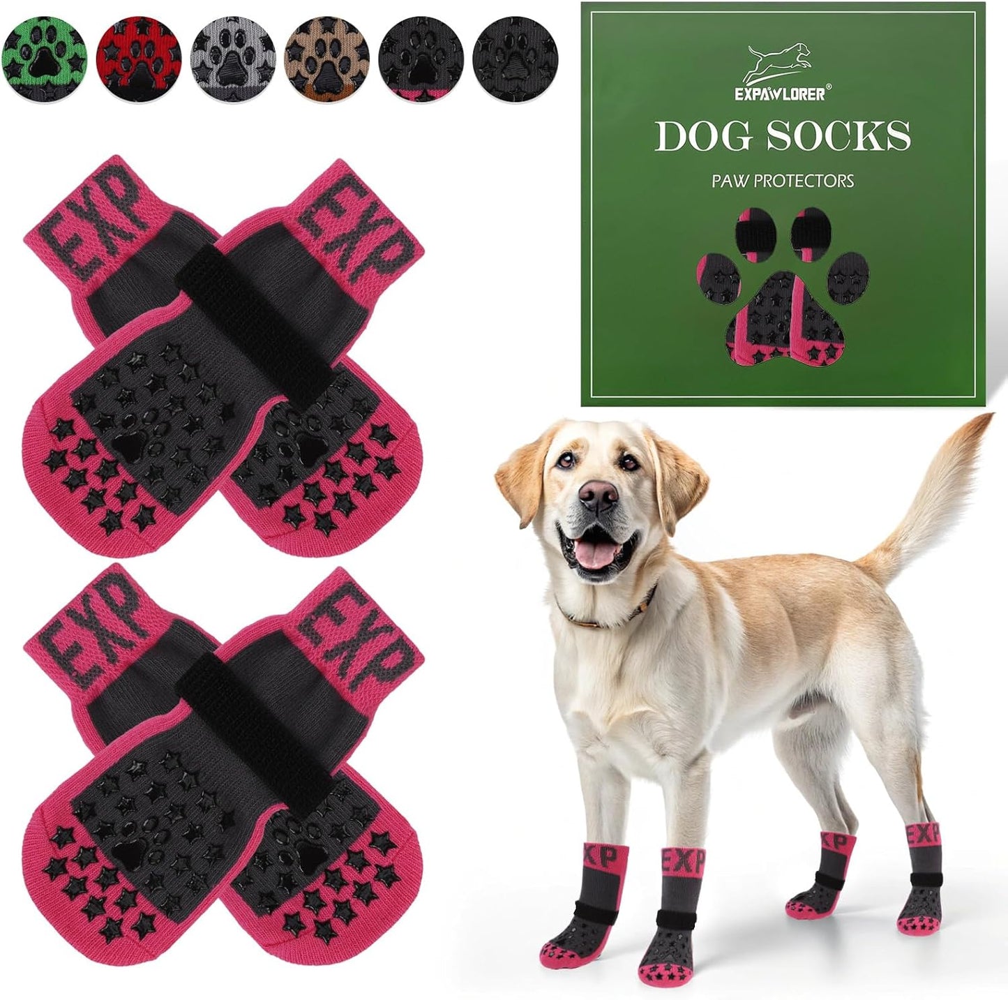 EXPAWLORER Anti Slip Dog Socks to Prevent Licking Paws, Dog Shoes for Hot Pavement, Booties for Hardwood Floors, Dog Boots & Paw Protectors with Grippers for Small Medium Large Senior Dogs Black