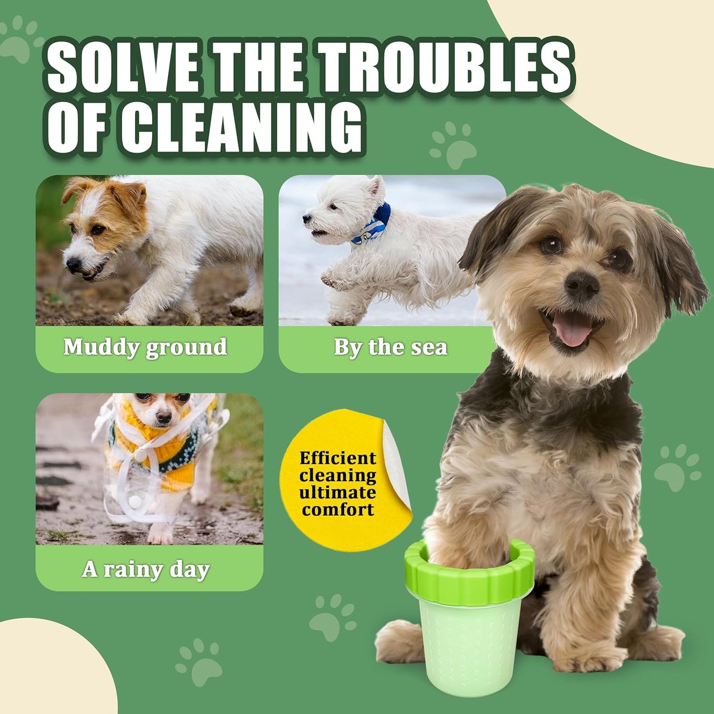 Dog Paw Cleaner Cup, Soft Silicone, Portable, Easy to Clean, Removes Mud and Dirt, Grooming Accessory for Home, Travel – Green, M