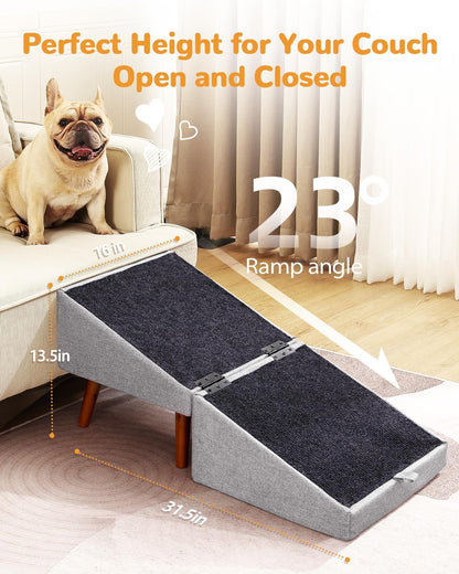 17.13" H Split Ottoman Dog Ramp for Couch and Bed, Non Slip Dog Stairs for Small Medium Large Dogs Cats Puppy, Joint Support 2 in 1 Foldable Wooden Pet Steps for Senior/Injured Dogs, Space Saving