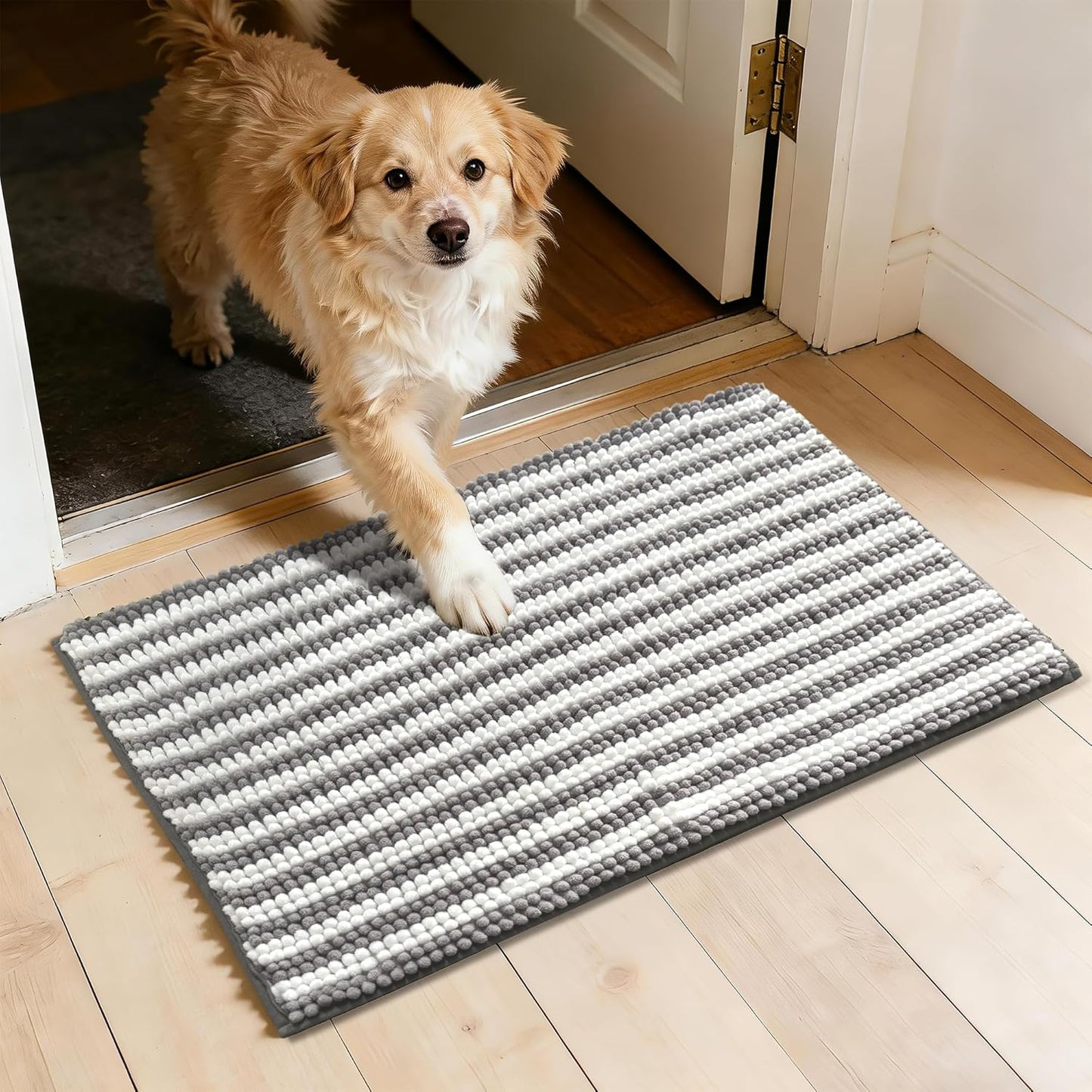 Dog Door Mat for Muddy Paws - Absorbent Quick-Dry Non-Slip Washable Chenille Pet Rug, Indoor Entryway Mat for Front Door & Crate (Brown, 24" L*16" W)
