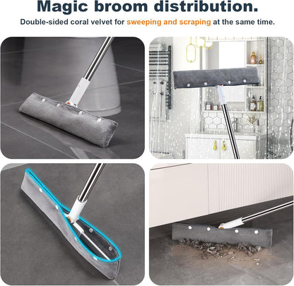 Rubber Squeegee Broom for Floor,62" Long Handle Window Squeegee, Silicone Pet Hair Remover,Magic Squeegee Broom for Indoor Cleaning,Cleans Glass, Hair, fine dust, Liquids, Suitable Smooth Floors, Rugs