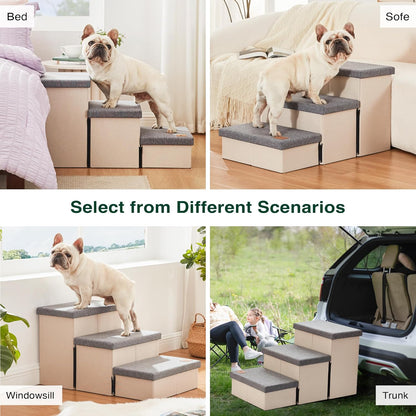 Love's cabin Dog Stairs with Storage 13" H, Foldable Pet Stairs for Small Medium or Large Dogs, Cat Puppy Steps Ramp with Zip up to 150 lbs, Solid Grey, 2 Steps