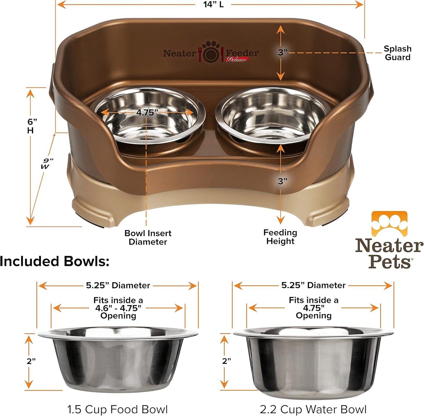 Neater Pet Brands Neater Feeder Deluxe Mess Proof Dog Bowls Elevated for Large Dogs Over 40 lbs, Made in USA, No Spill Raised Dog Food Bowl Stand Feeding Station, Food and Water Bowl Set, Black