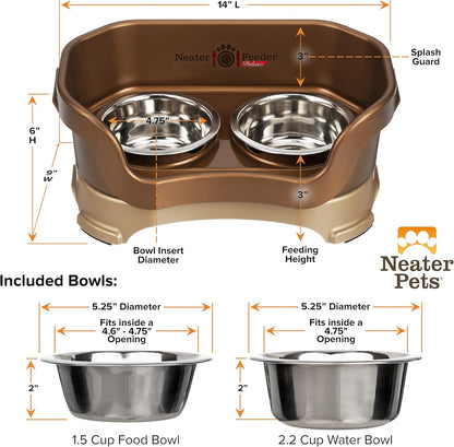 Neater Pet Brands Neater Feeder Deluxe Mess Proof Dog Bowls Elevated for Large Dogs Over 40 lbs, Made in USA, No Spill Raised Dog Food Bowl Stand Feeding Station, Food and Water Bowl Set, Black