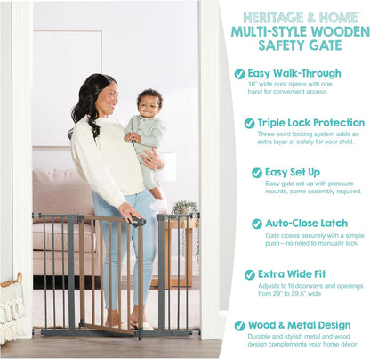 Regalo Safety 30.5-58" Extra Wide Arch Baby Gate with Door, Pressure Mount Walk Through Gate for Doorways & Bottom of Stairs, Babies, Toddlers & Pets, Tested & Safe, American Designed, American Owned