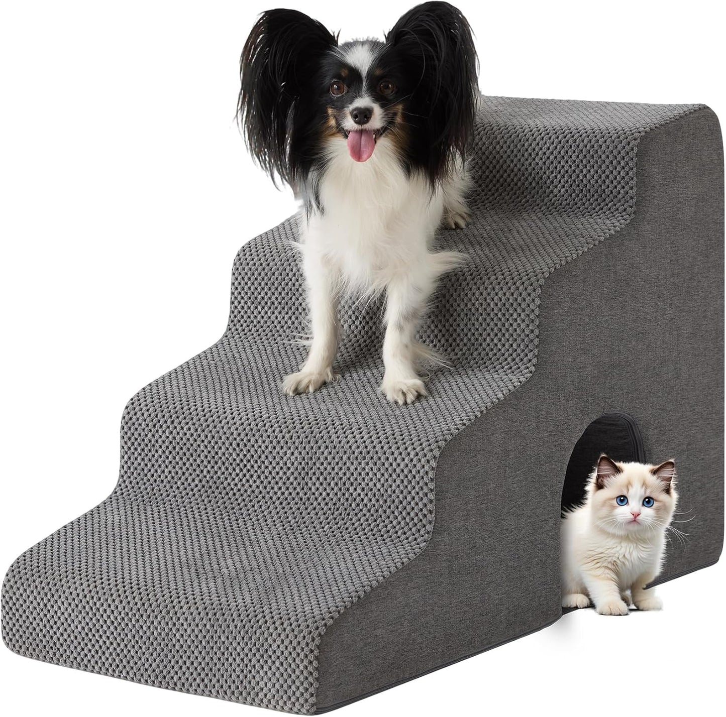 Dog Stairs for Bed 23’’ H, 5-Step Dog Steps for High Bed, Foldable Pet Stairs for Small Dogs and Cats to Get on Beds, Couch, Non-Slip Balanced Pet Steps and Ramp with Waterproof Cover, Grey