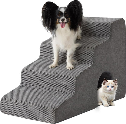 Dog Stairs for Bed 23’’ H, 5-Step Dog Steps for High Bed, Foldable Pet Stairs for Small Dogs and Cats to Get on Beds, Couch, Non-Slip Balanced Pet Steps and Ramp with Waterproof Cover, Grey
