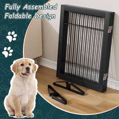 Freestanding Dog Gates Indoor, 3-Panel Pet Gates with 2 Metal Stands and 360° Hinge, 24" H Foldable Dog Gate for Stairs, Doorway, Kitchen, Expands Up to 55" Fully Assembled - Black Walnut