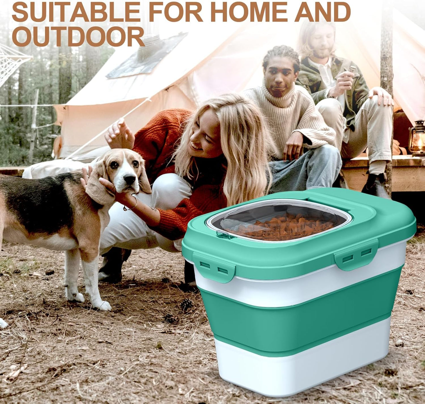 TIOVERY Dog Food Storage Container Small, 10-13lbs Collapsible Dog Cat Food Containers with Airtight Clear Flip-top and Pet Food Scoop, Pet Food Storage Container Bin for Dog Cat Bird Other Pets Grey