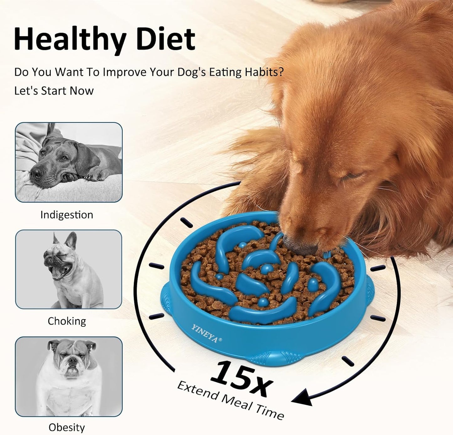 YINEYA Slow Feeder Dog Bowls, Pet Supplies that Slow Down Eating, Pet Food Bowls, Maze Dog Puzzle Feeder for Medium Breed