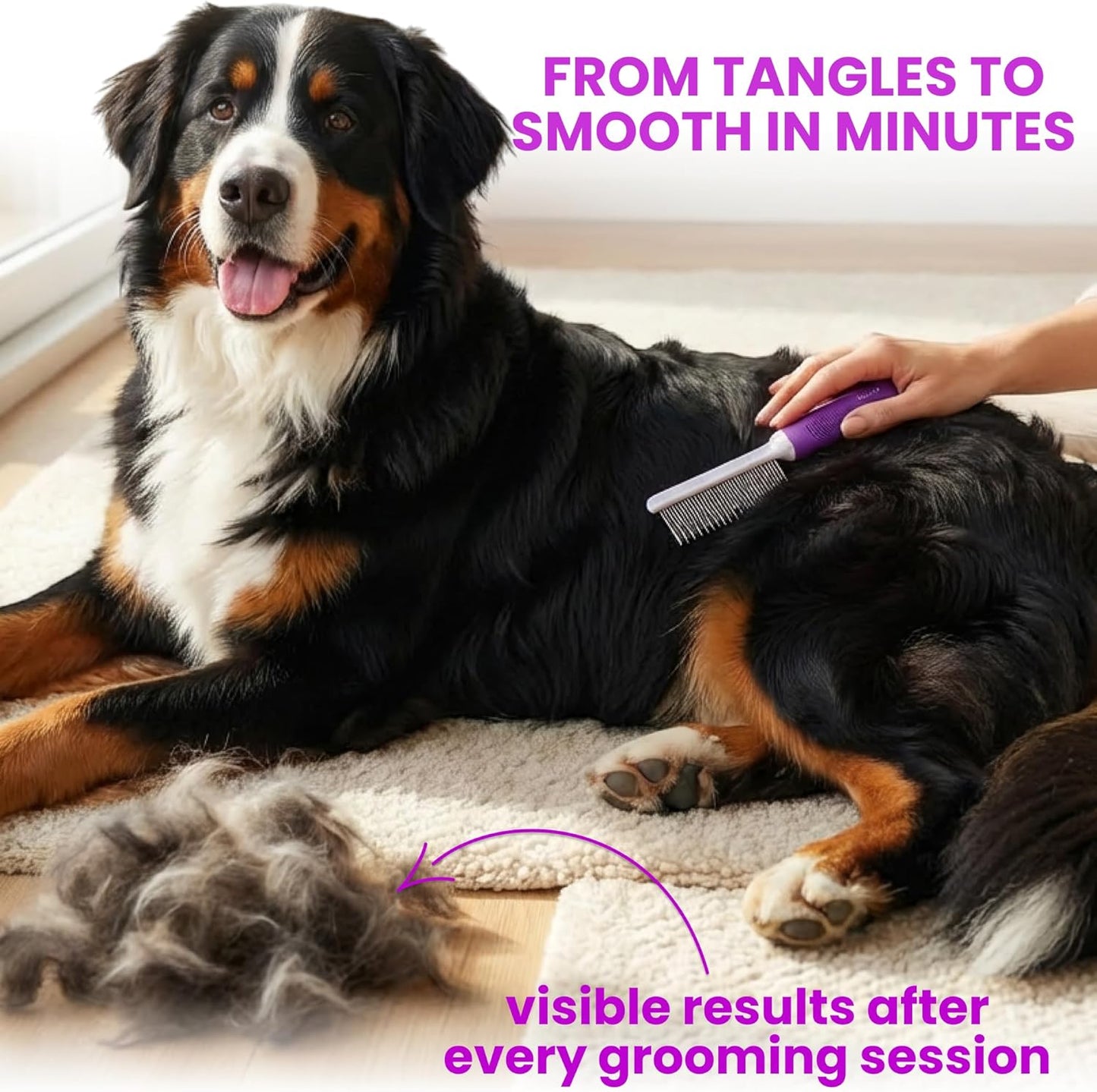 Poodle Dematting Fur Rake Comb Brush for Dogs and Cats - Long 2.5" Steel Safety Blades Metal Comb for Detangling Matted or Knotted Undercoat Hair (Orange)