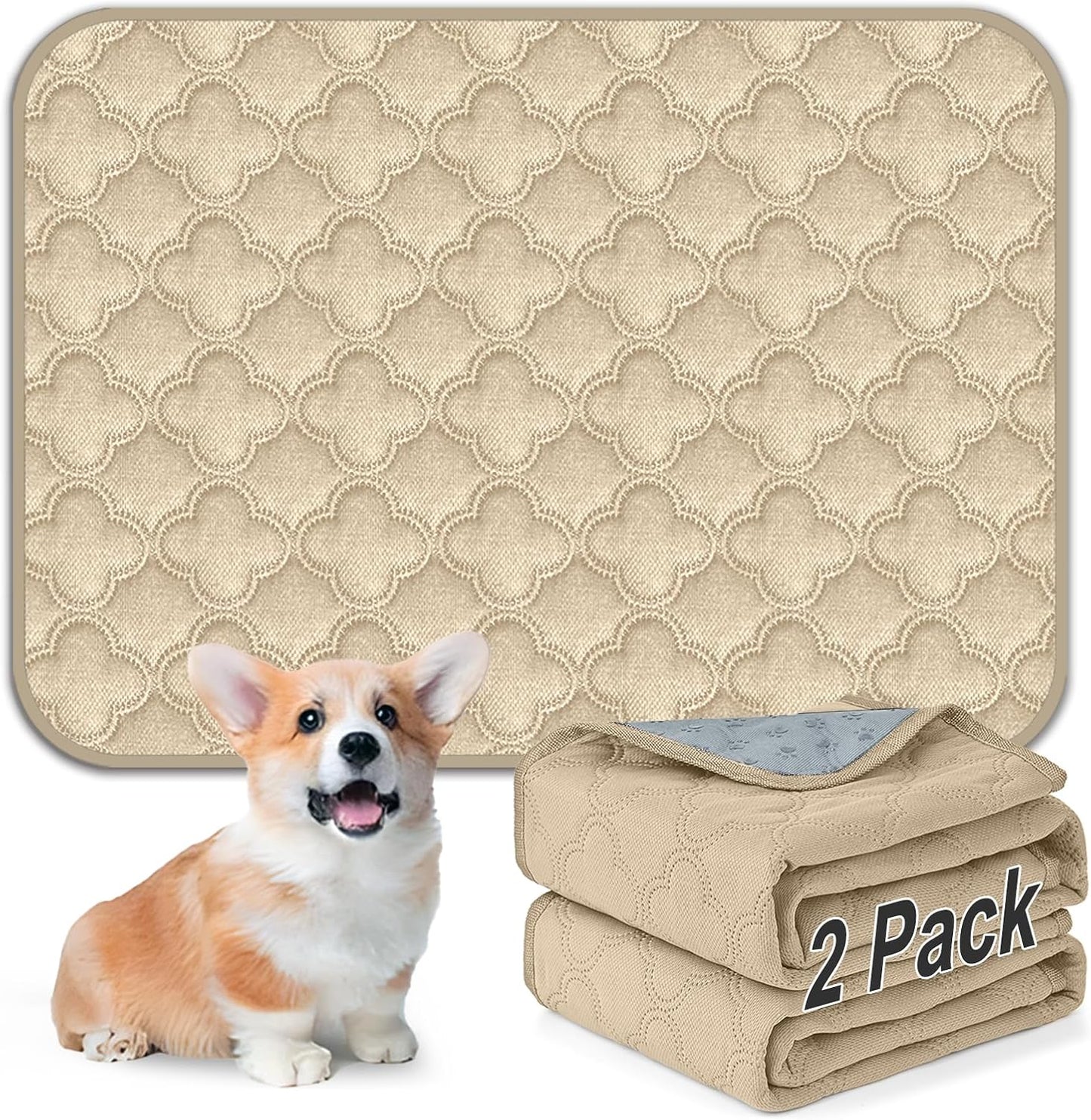 FunFurry Washable Pee Pads for Dogs - 4 Pack Reusable Pee Pads，Waterproof Puppy Pads，Pet Training Pads，Super Absorbent with Dog Paw Shape Non-Slip Backing (Cream, 18" X 24" - 4 Pack)