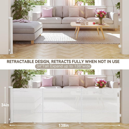 Uamector 138-Inch Extra Wide Retractable Baby Gate & Dog Gate, Reinforced Mesh Safety Gate Adjustable for Large Openings - Stairs, Doorways, Hallways - Indoor/Outdoor Use