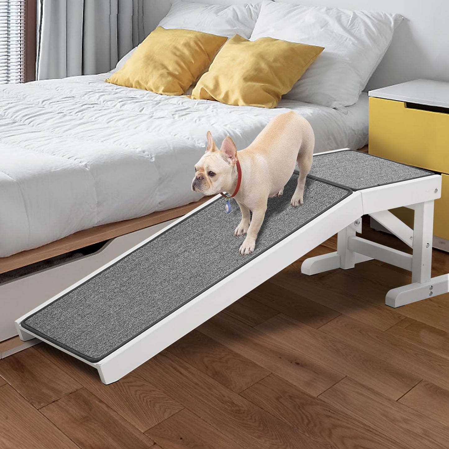 MEWANG Dog Ramp for Bed - Pet Ramp for Dogs with Non-Slip Carpet and Top Platform - 49.2" Long Dog Ramps for Small and Medium Dogs - Dog Ramp for Couch, Bed or Sofa - 49.2" x 15.7" x 14", White