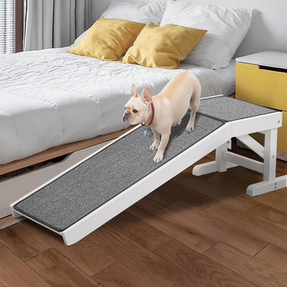 MEWANG Dog Ramp for Bed - Pet Ramp for Dogs with Non-Slip Carpet and Top Platform - 49.2" Long Dog Ramps for Small and Medium Dogs - Dog Ramp for Couch, Bed or Sofa - 49.2" x 15.7" x 14", White