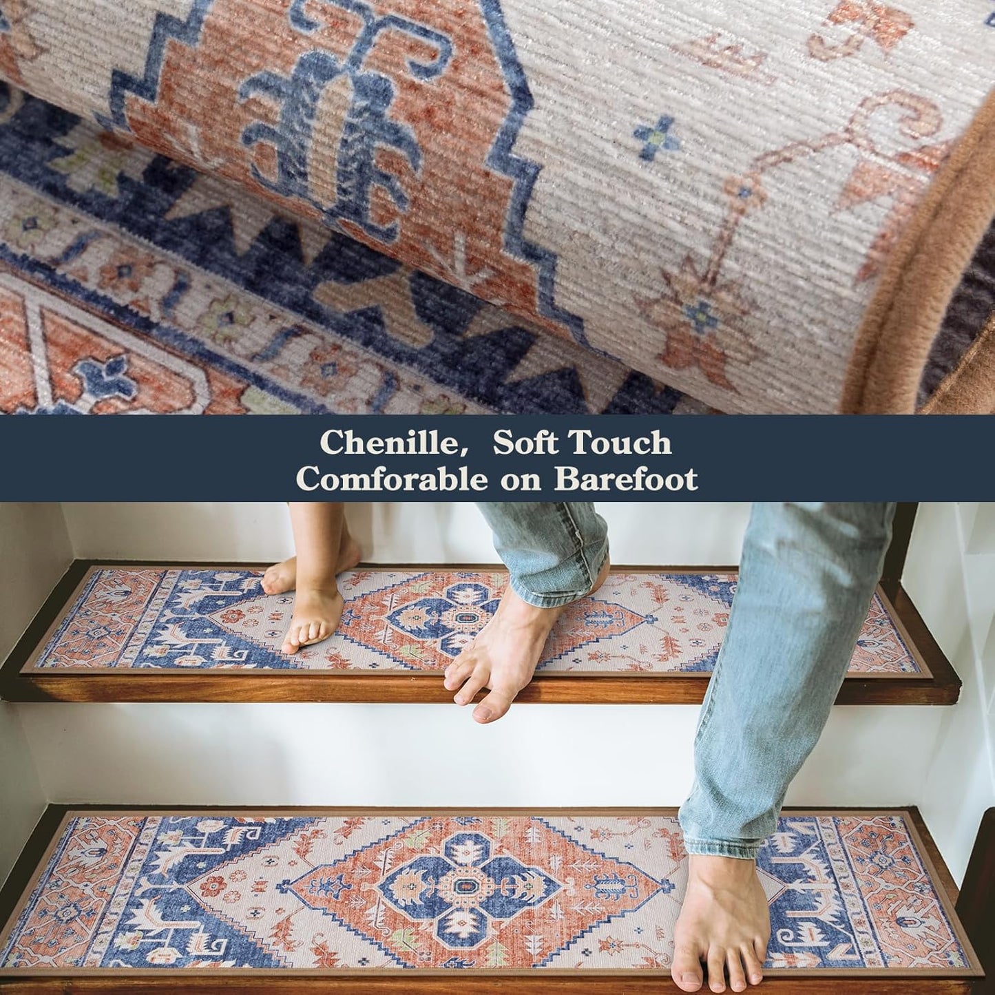 Lahome Stair Treads Non Slip 15 Pack 8" X 30" Stair Treads for Wooden Steps, Washable Self Adhesive Stair Runners Stain Resistant Stair Carpet, Edging Staircase for Kids Elders and Dogs Dorie, Taupe