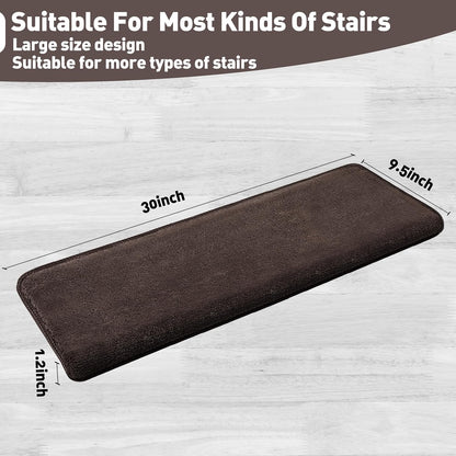PURE ERA Carpet Stair Treads Ultra Plush 9.5" X 30"Soft Bullnose Indoor Stair Protectors Pet-Friendly Non-Slip Skid Resistant Tape Free Washable Reusable(14 Pieces, Cream Gray)