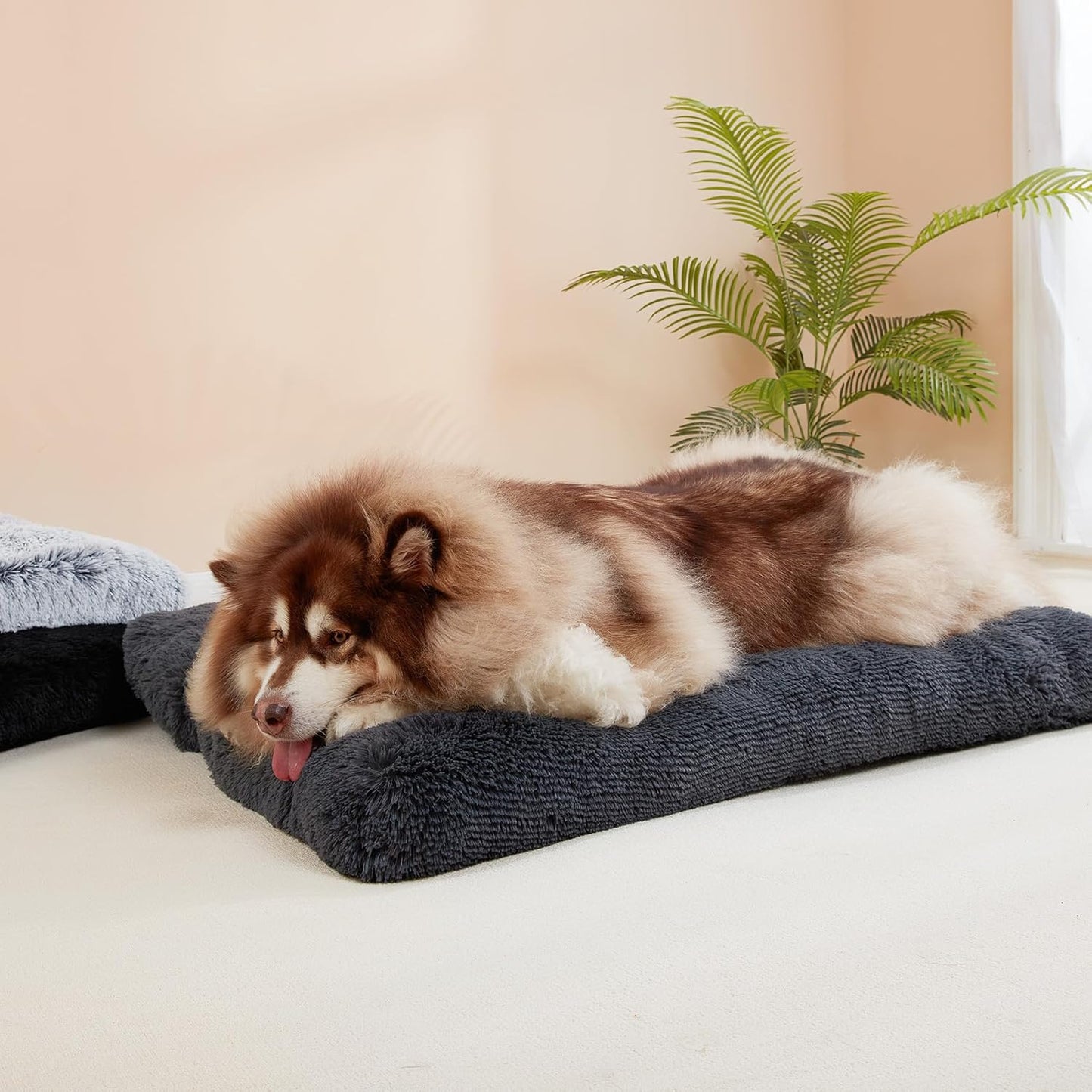 EHEYCIGA Fluffy Dog Crate Bed for Medium Dogs, Plush Faux Fur Crate Pad, Calming Anti Anxiety Medium Dog Bed, Washable Soft Warm Crate Mat with Non-Slip Bottom