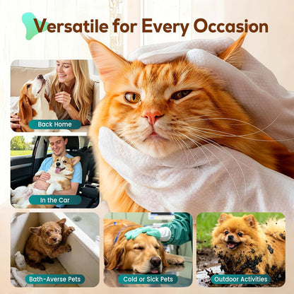 Pet Glove Wipes for Dogs and Cats, No-Rinse Dog Cleaning Gloves, Unscented Thick Glove Wipes for Waterless Cleaning, Daily Care & Travel, 30 Count