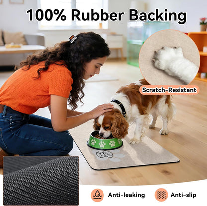 Dog Food Mat - Absorbent Cat Dog Bowl Mat for Food and Water, Quick Dry Pet Food Mats for Floors with Waterproof Rubber Backing, Puppy Cat Feeding Mats for Messy Drinkers,12"x20", Dark Grey