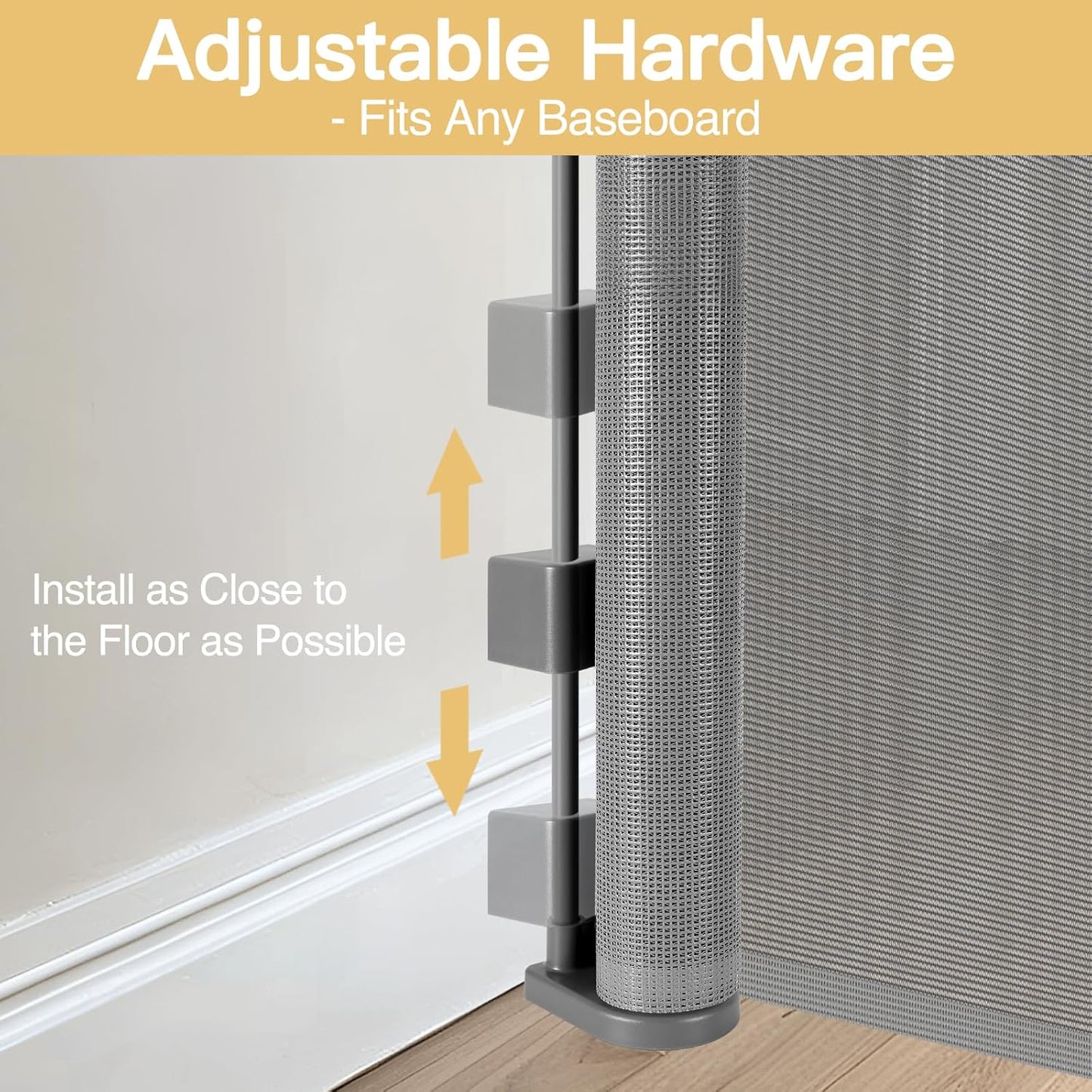 Reinforced 42" Tall Retractable Dog Gate, 155" Extra Long Retractable Baby Gate with Support Rods - Prevent Crawling Under, Indoor/Outdoor Retractable Gate Extra Tall Baby Gate Retractable Fence/Black