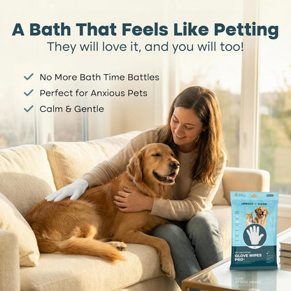 Uproot QuickClean Gloves Pro: Extra-Thick Pet Glove Wipes for Dogs & Cats - Easy Wipe Paws, Eyes, Ears, Butt, & Body - Lick-Safe for Cats & Dogs - Cleaning, Deodorizing & Grooming (20 Pack)