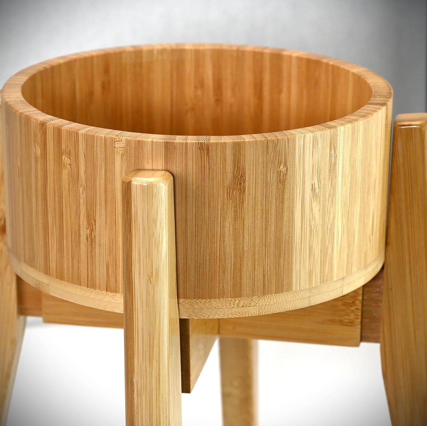 Elevated Slow Feeder Dog Bowls Large Breed - (12-inch-high) - Raised Bowl with Anti-Choking Insert - Stainless Metal and Bamboo
